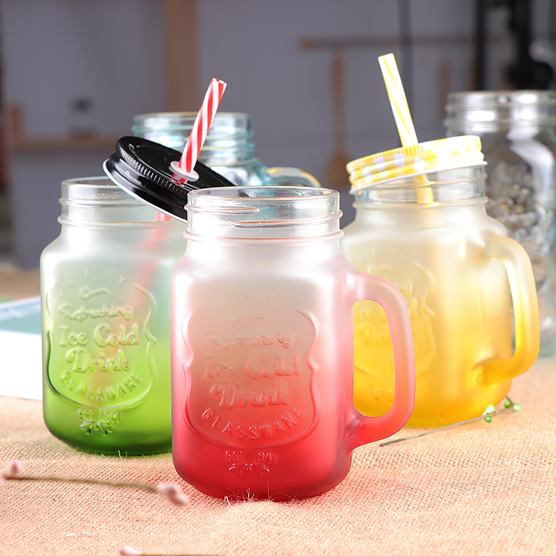 Creative Fruit Juice Cold Drink Cup Vintage Rooster Cup with Mason Glass and Straw Handle
