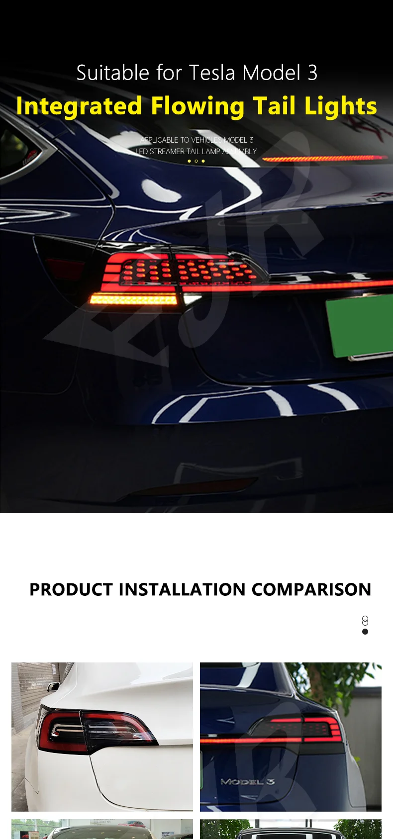 Through Taillight Assembly For Tesla Model 3 19-22 Retrofitting Car Retrofitting With Running Water Steering