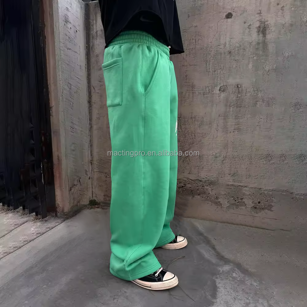Street Style Custom Logo Acid Wash Sweatpants with Wide Straight Leg