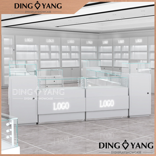 Acrylic Logo Glossy White Jewelry Showcase Display
