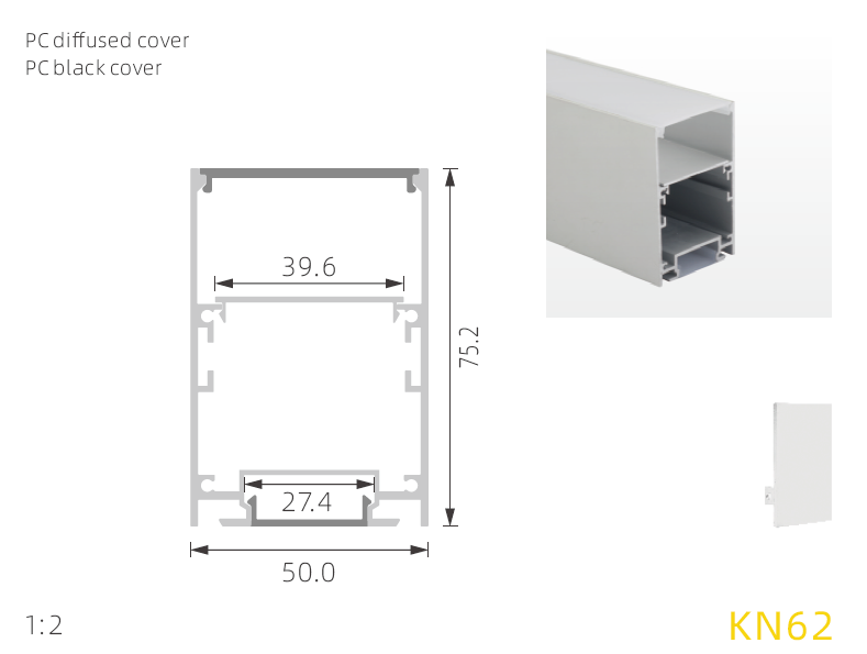 Led Aluminum Profile 102*50mm Up And Down Lighting LED Profile