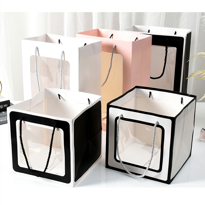Other Gift Craft Square Paper Bag with PVC Plastic Window and Customized Design