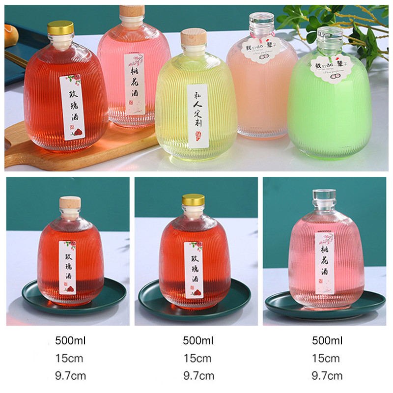 Vertical Stripe Empty Glass Wine Bottles 375ml 500ml Plum Wine Bottle With Corks