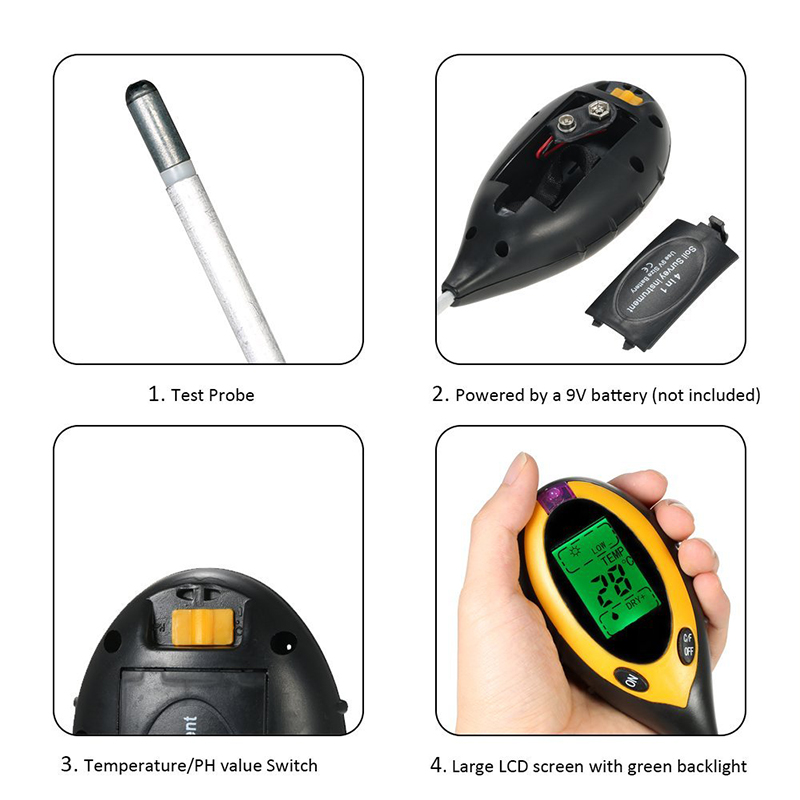 4 in 1 Soil Meter Tester Accurate Readings for Moisture Temperature PH and Sunlight