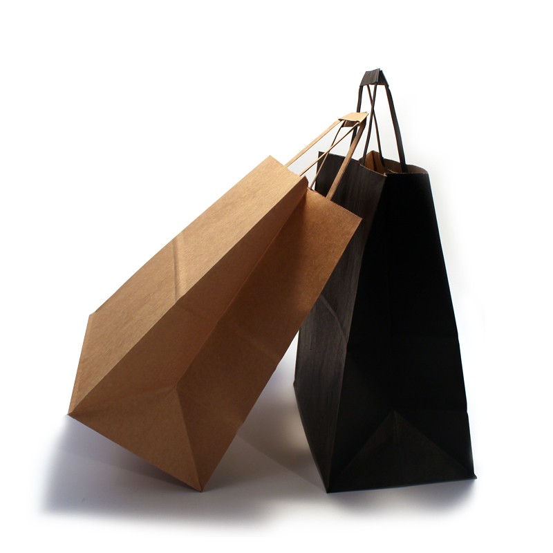 Biodegradable Kraft Paper Bag With Handles Embossing / Stamping / Varnishing Printing