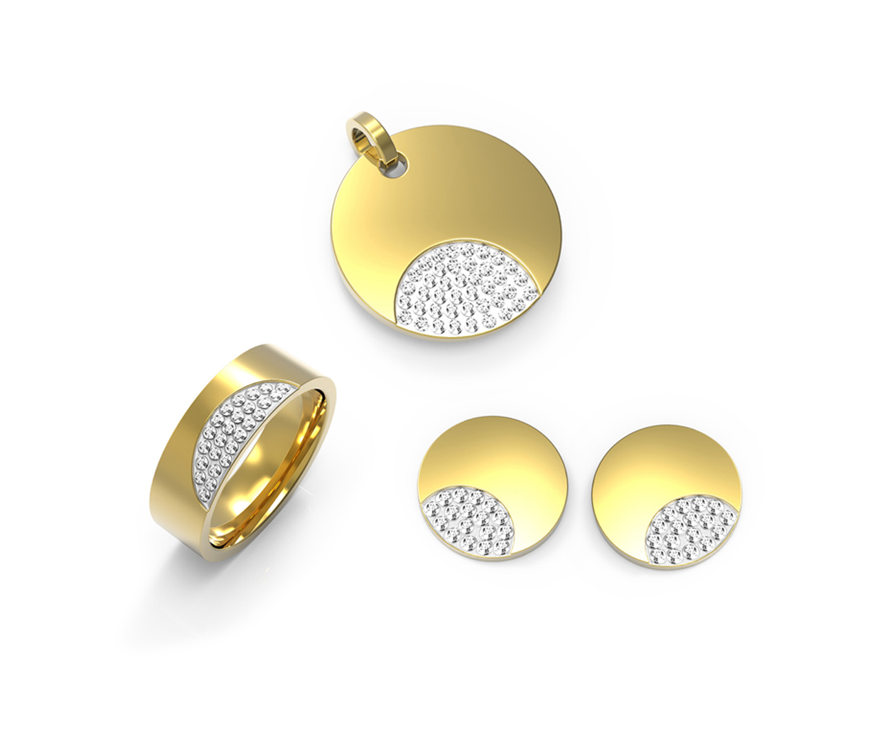 Fashion Rose Gold Stainless Steel Jewelry Set Gold Plated Ring And Pendant Set