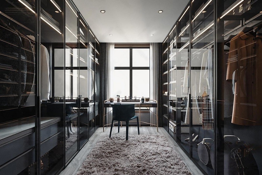 Blum Metal Frame Sliding Door Walk In Closet Wardrobe Clothing Cabinets ISO9001