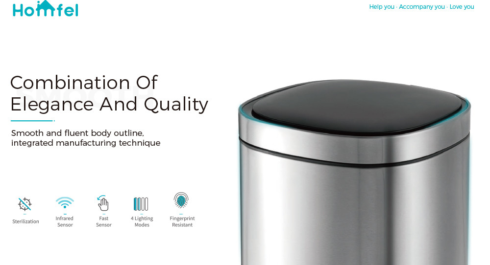Touchless Intelligent Smart Sensor Bin Trash Can Stainless Steel Sustainable Household
