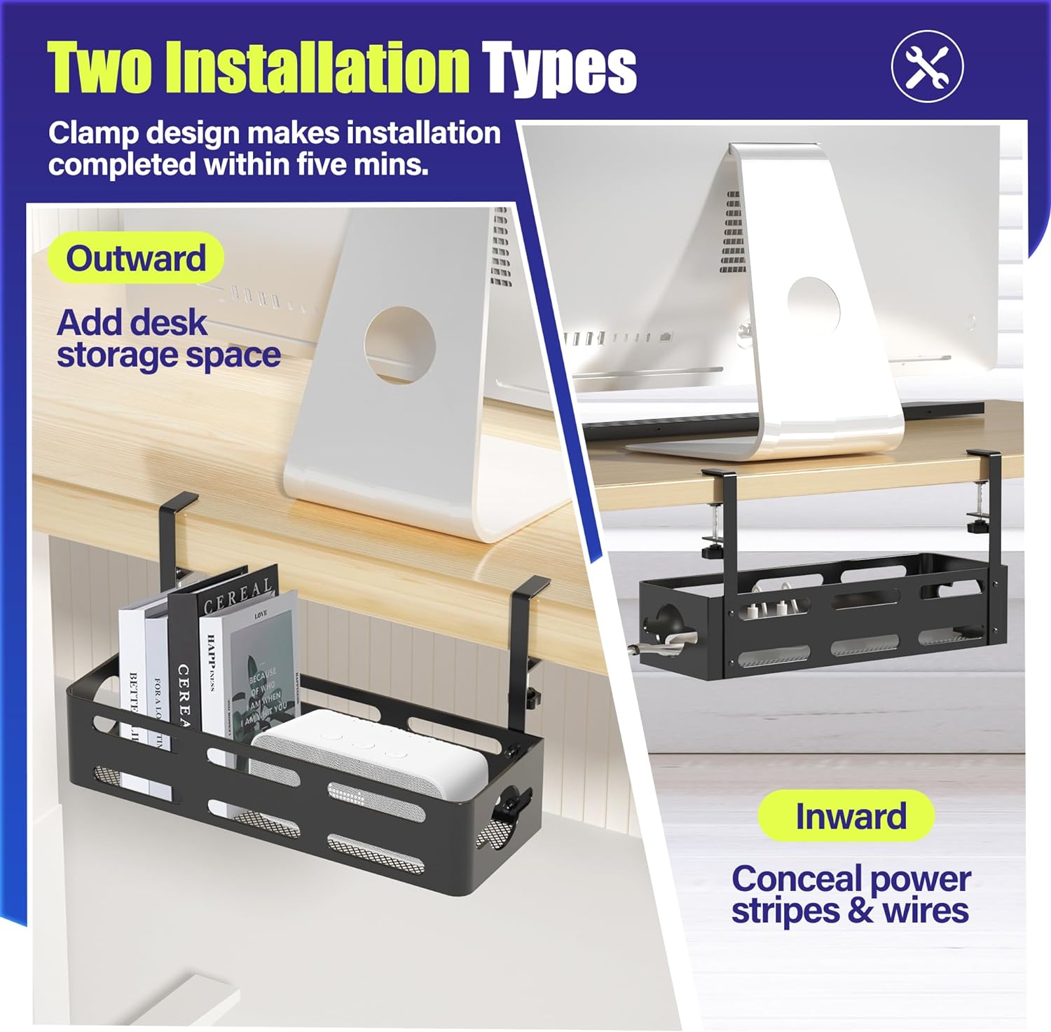 Functional Design Multifunctional Metal Cable Management Box for Desk Cord Organizers