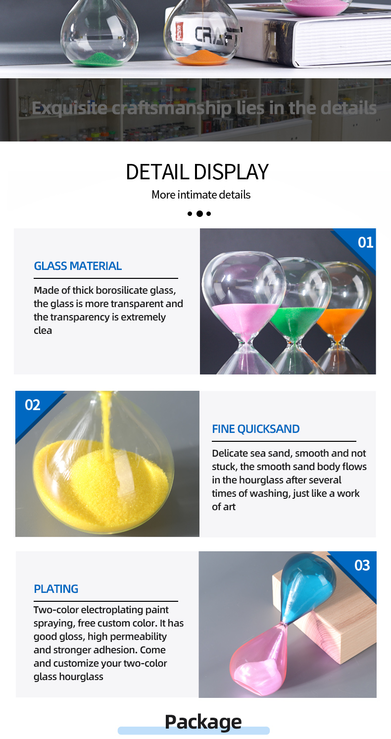 Hand Blown Hourglass , Colored Sand Hourglass Timer 5 Minute