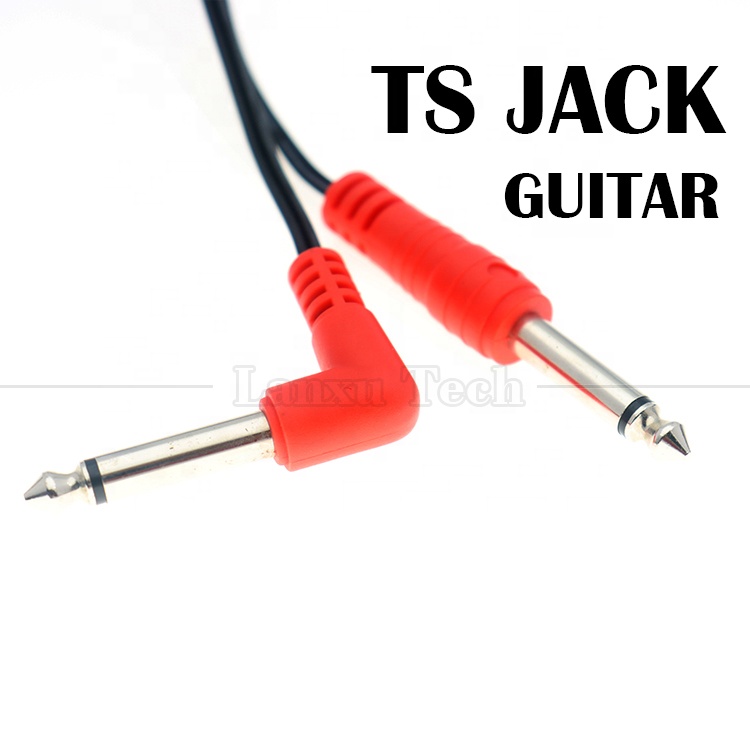90 Degree Right Angle to Straight 6.35mm TS Jack Stereo Audio Cable for Gui tar Pedal
