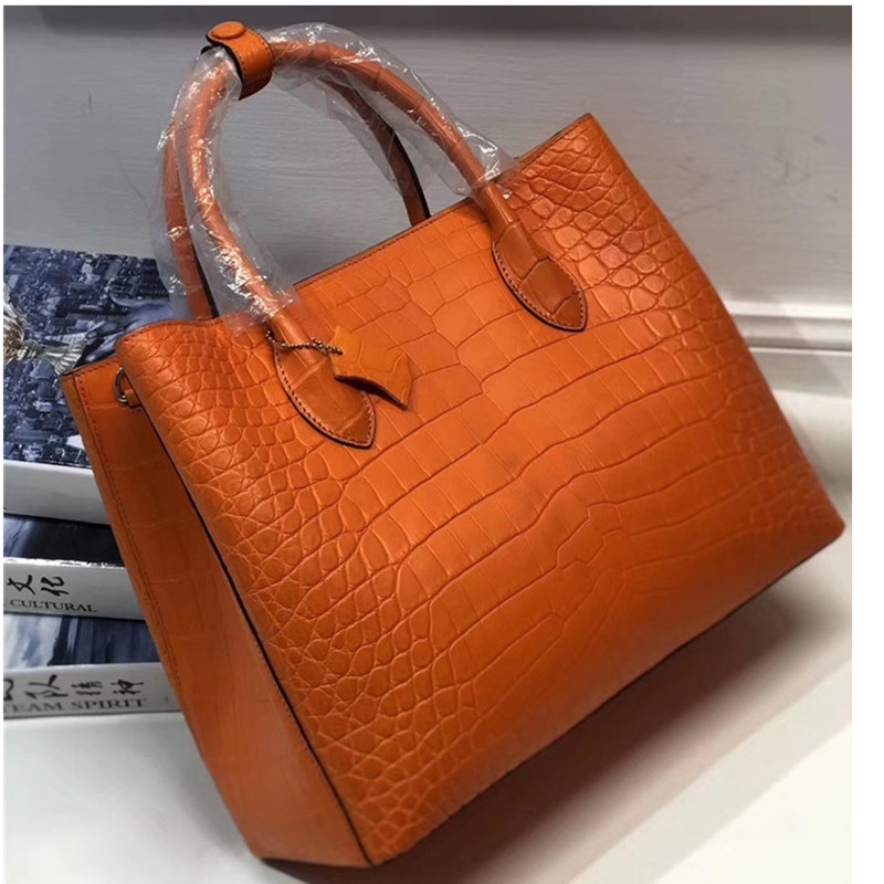 Authentic Real Crocodile Belly Skin Lady Large Purse Genuine Alligator Leather Female Handbag Women Single Shoulder Bag