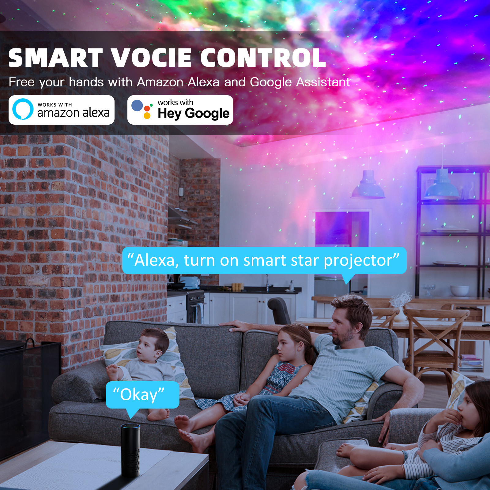 Smart Wifi Starry Laser Light Projector Voice Control Square Shape