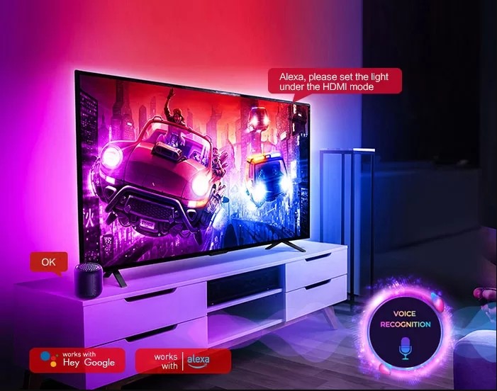 Adjustable Brightness LED Strip Lights With Music Sync App Control