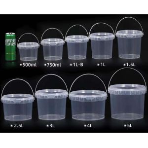 China Biodegradable PLA compostable Eco friendly Clear Food-Grade Plastic Bucket Round Shape With Lid Recyclable For Water Packaging Storage Drums on sale