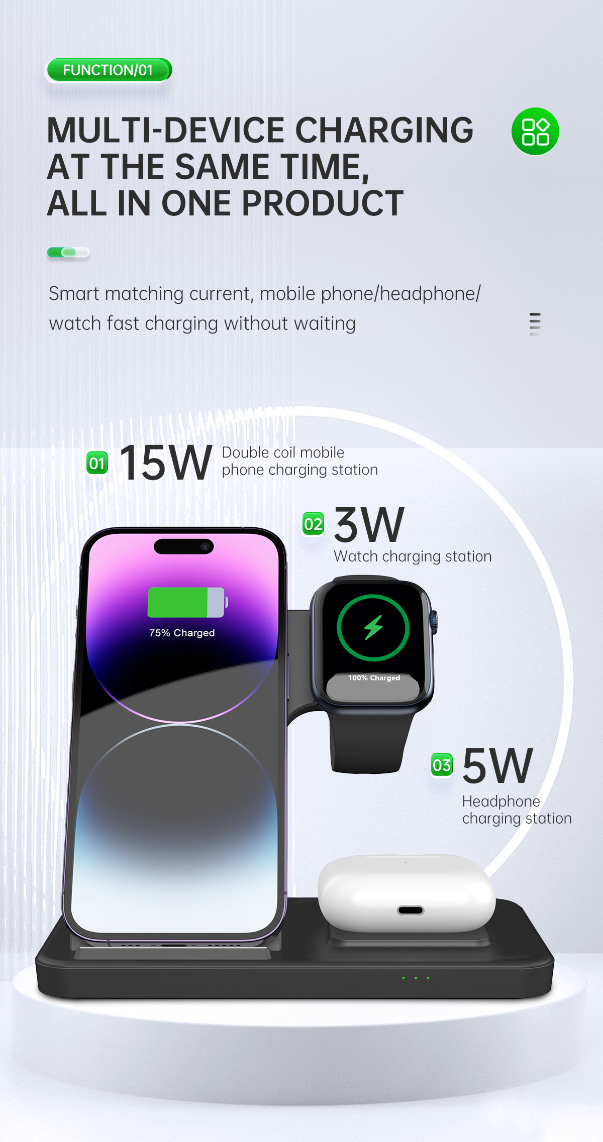Phone Output 5w Foldable Wireless Charging Pad With Indicator Light