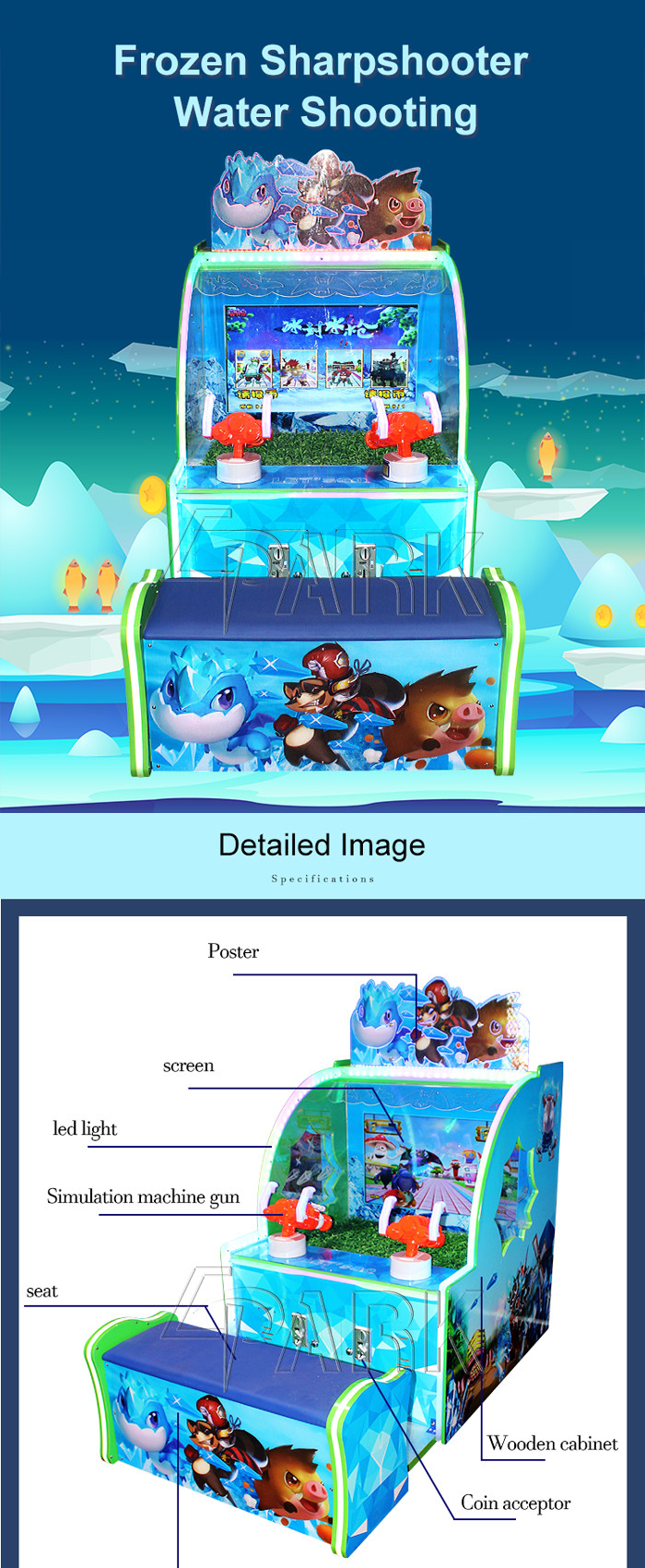 Electronic Water Shooting Gun Arcade Game Machine Size L111*W90*H153 cm