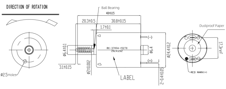 RK-370SA-15270 12V DC RK-370 Motor Worm Gear Motor Dimension / Size :