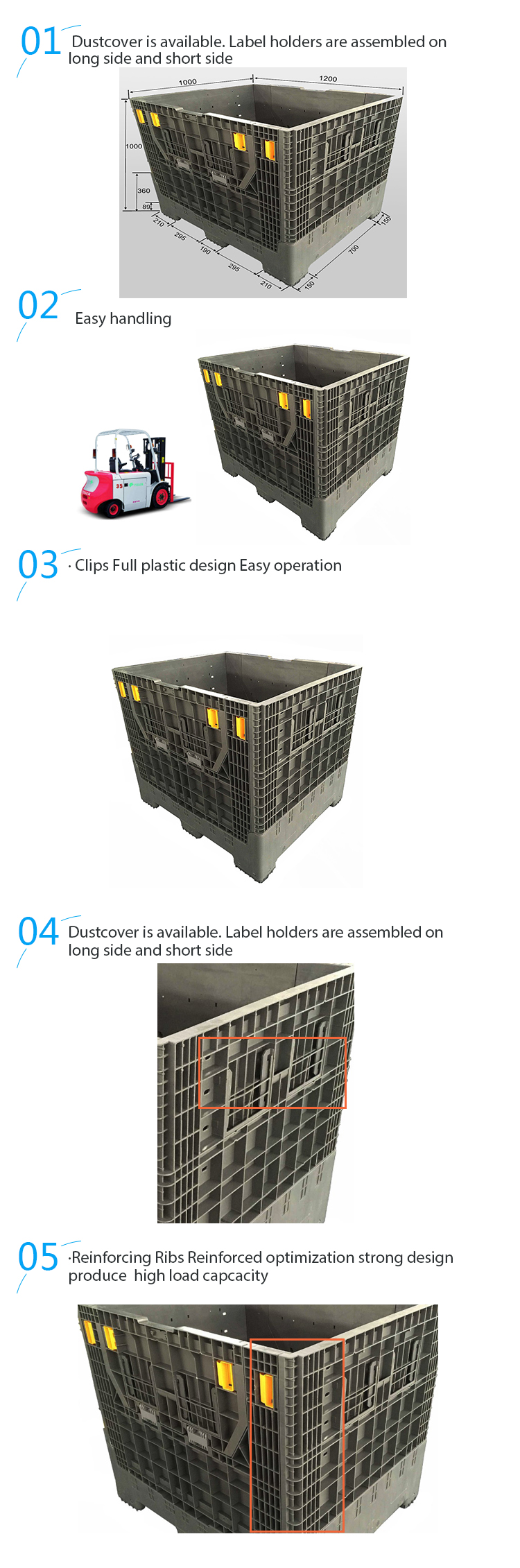 Custom size high quality foldable transportation plastic pallet box warehouse folding pallet box