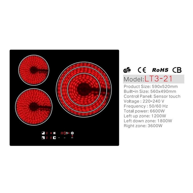 6600w 24 Inch Built In 3 Burner Ceramic Cooktop