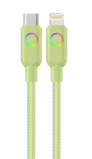 Green Braided Type-C to Lightning Cable with Customizable Options and Colorful Rings