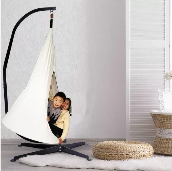 300LBS Portable Steel Stand Double Canvas Stripe Hammock for Outdoor Indoor