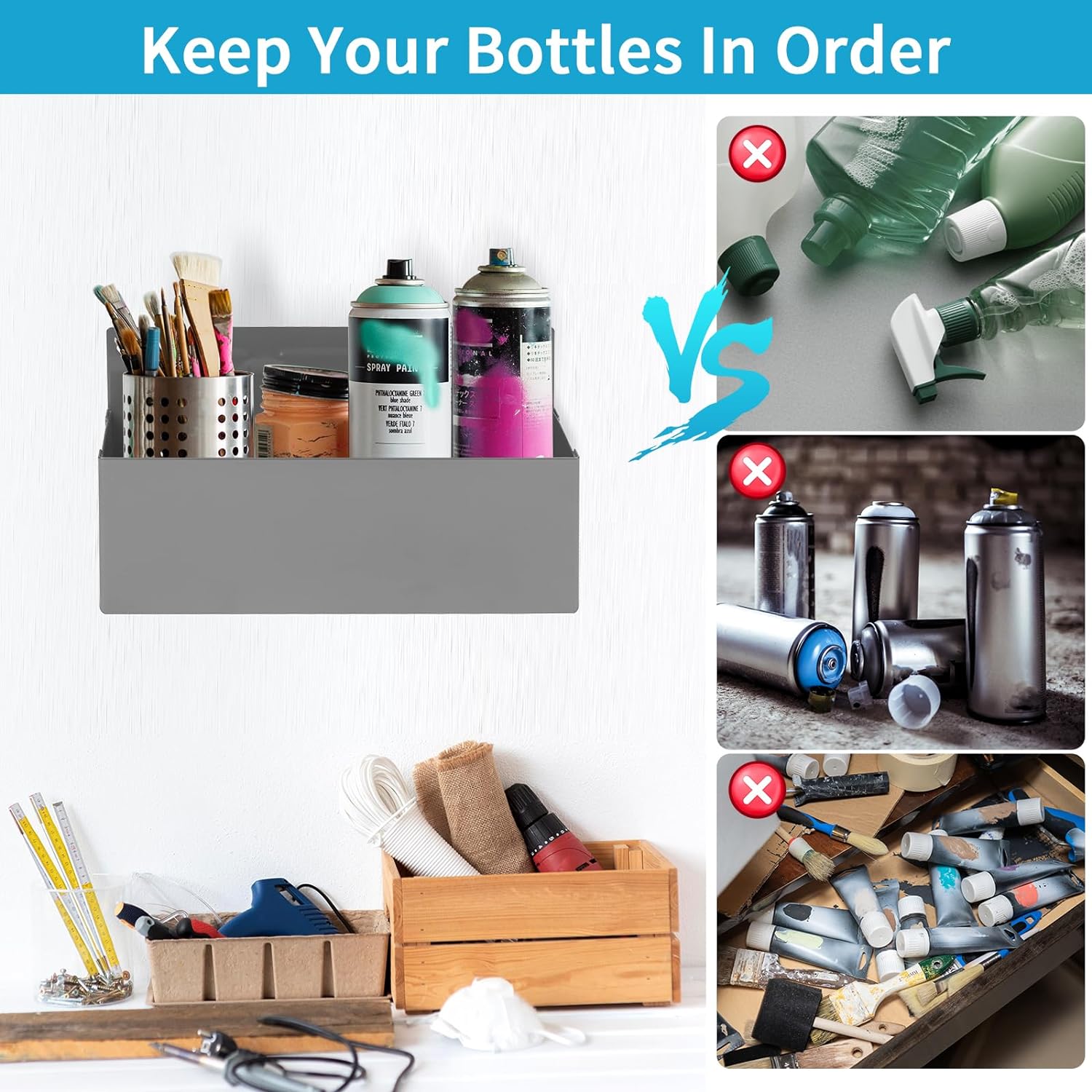 Neatly organize your BBQ supplies with this Garage Mechanic Paint Bottle Can Organizer