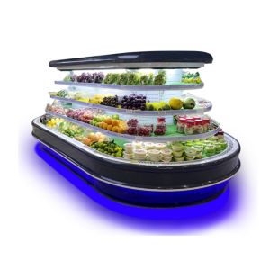 Custom Island Merchandise Display Round Cabinet Multideck Open Chiller