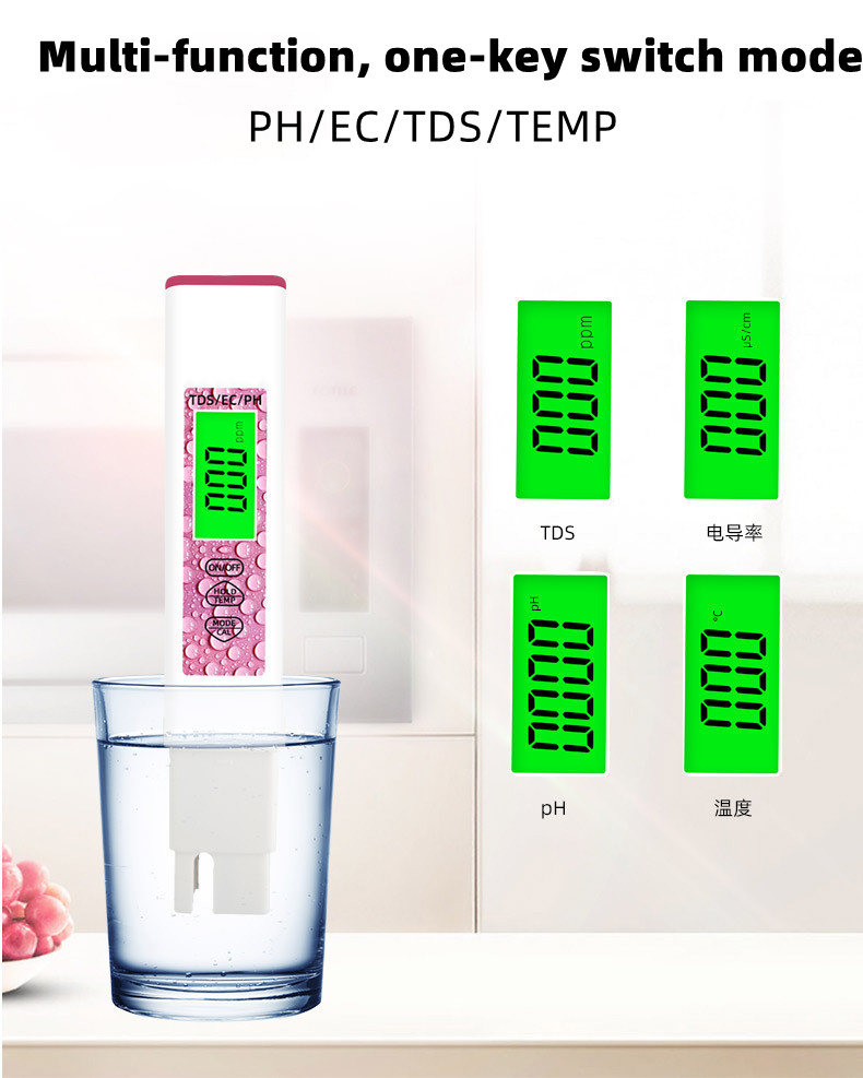Back Light Display 4 in 1 Water Test Pen for Home Swimming Pool and Aquaculture Control