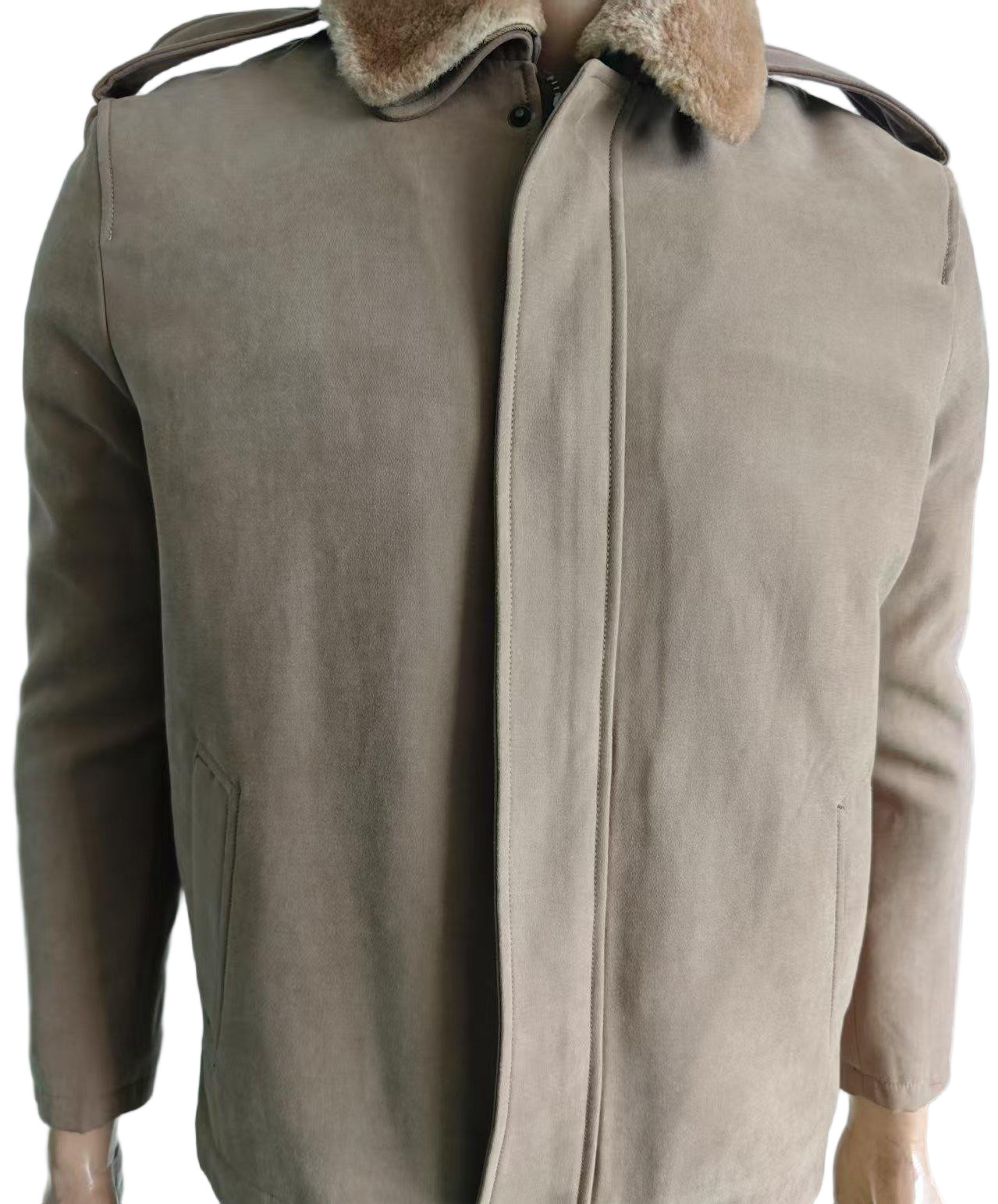 Khaki Military Style Faux Fur Collar Thickened Jacket Customizable Fabric Military Jacket for Winter Cold Weather