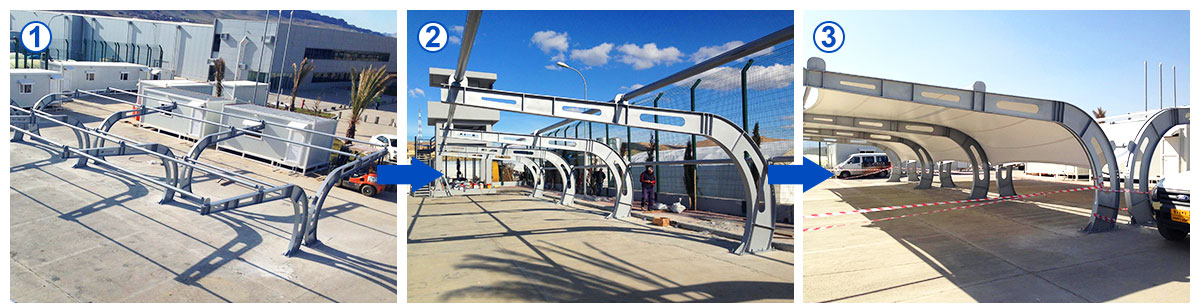 Steel Frame Metal Pergola for Car Port Parking White Powder Coating and Heat Treated