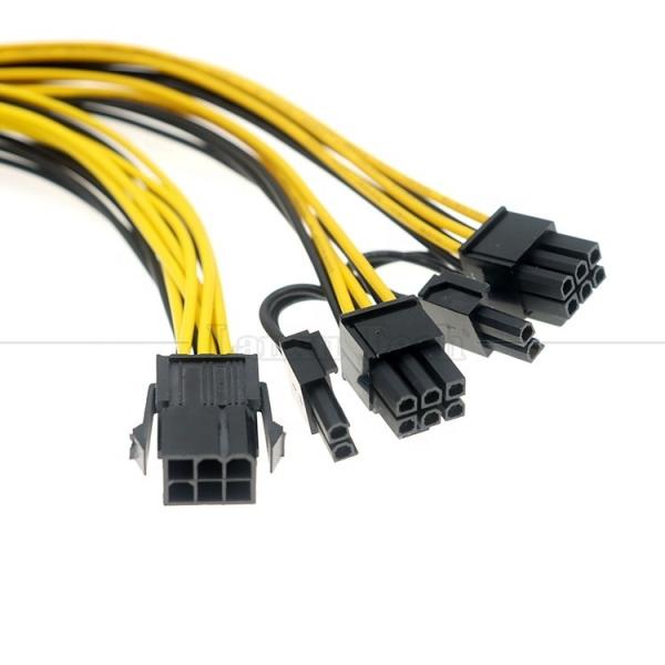 18AWG Pure Cooper Splitter 6 PIN Female to Dual 8 PIN 6+2 Male PCI Express PCIe