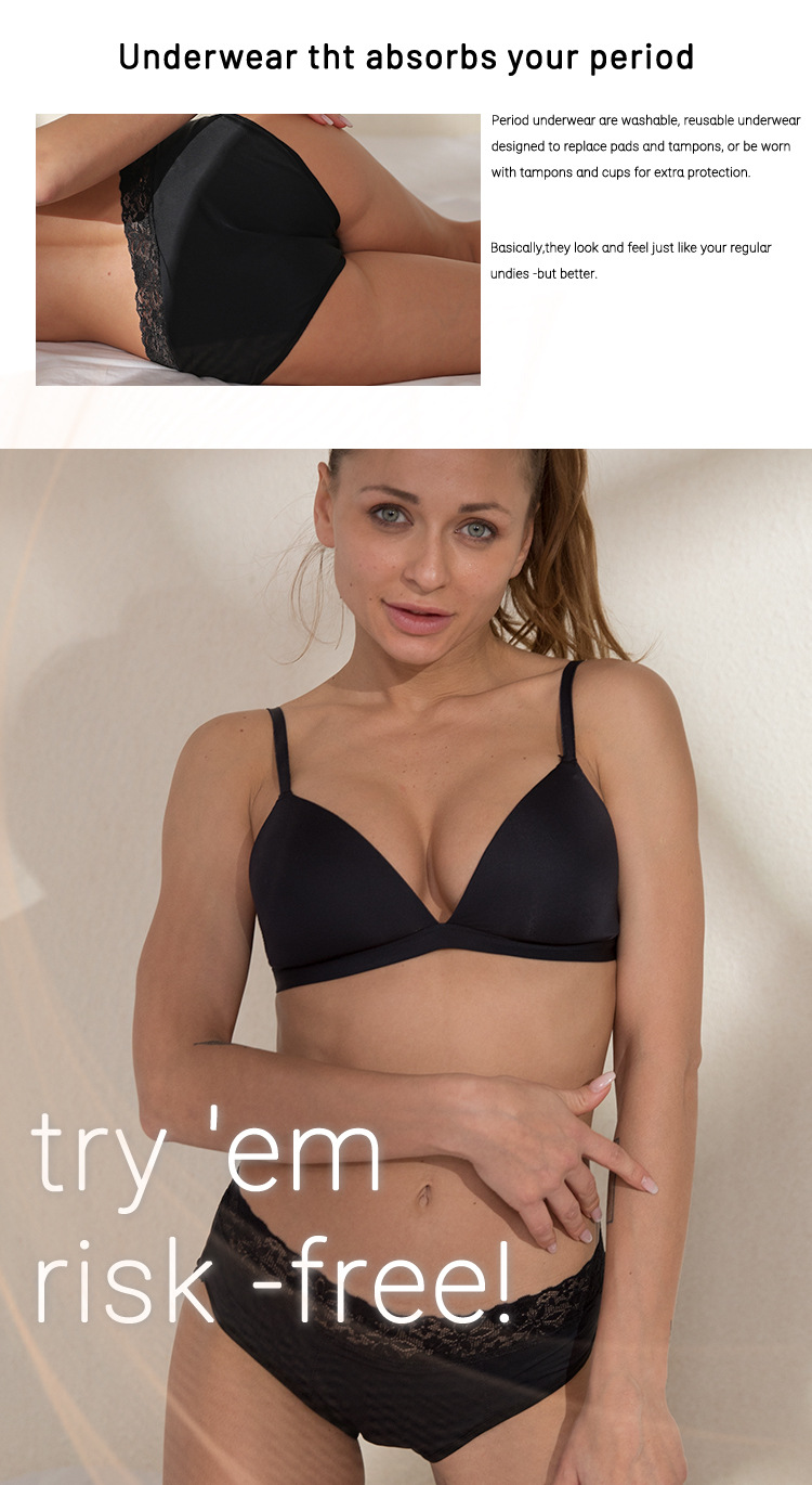 Customized 4 Layers Heavy Absorption Lady Sexy Lace Menstrual Underwear