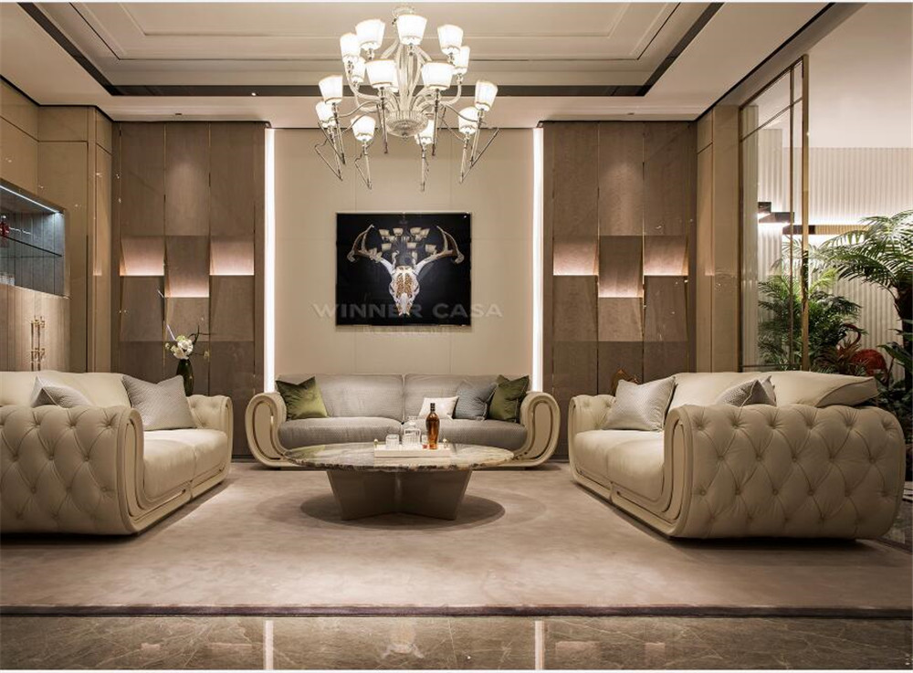 Luxury White Genuine Leather Living Room Furniture Modern Sofa Set