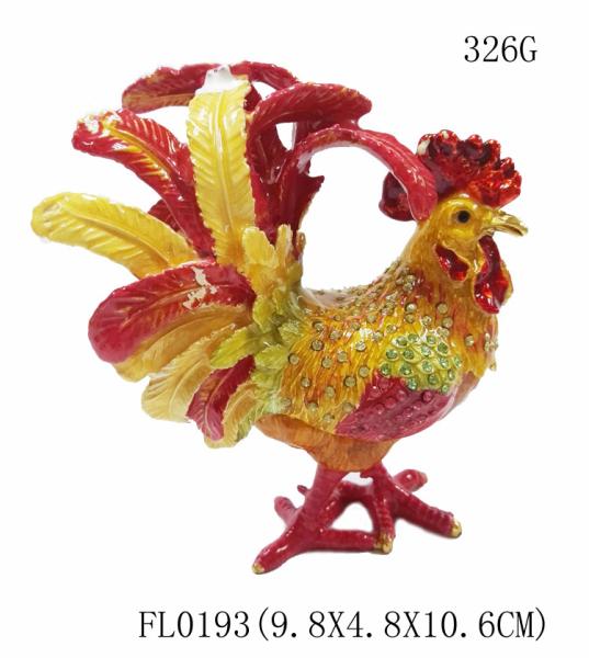 New arts and craft rooster metal jewelry box pewter rooster trinket box rooster