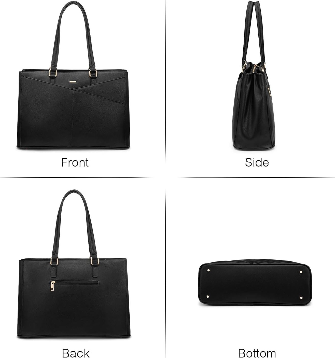 LAPTOP TOTE BAG FOR WOMEN 15.6 INCH WATERPROOF LEATHER COMPUTER BAGS BUSINESS OFFICE WORK BRIEFCASE BLACK
