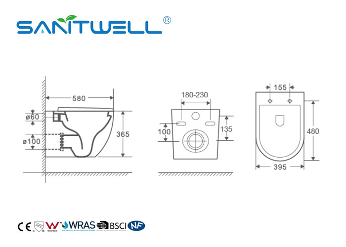 Dual Flush Fashionable Water Saving Toilets Wall Outlet Toilet With Full Pipe Glaze