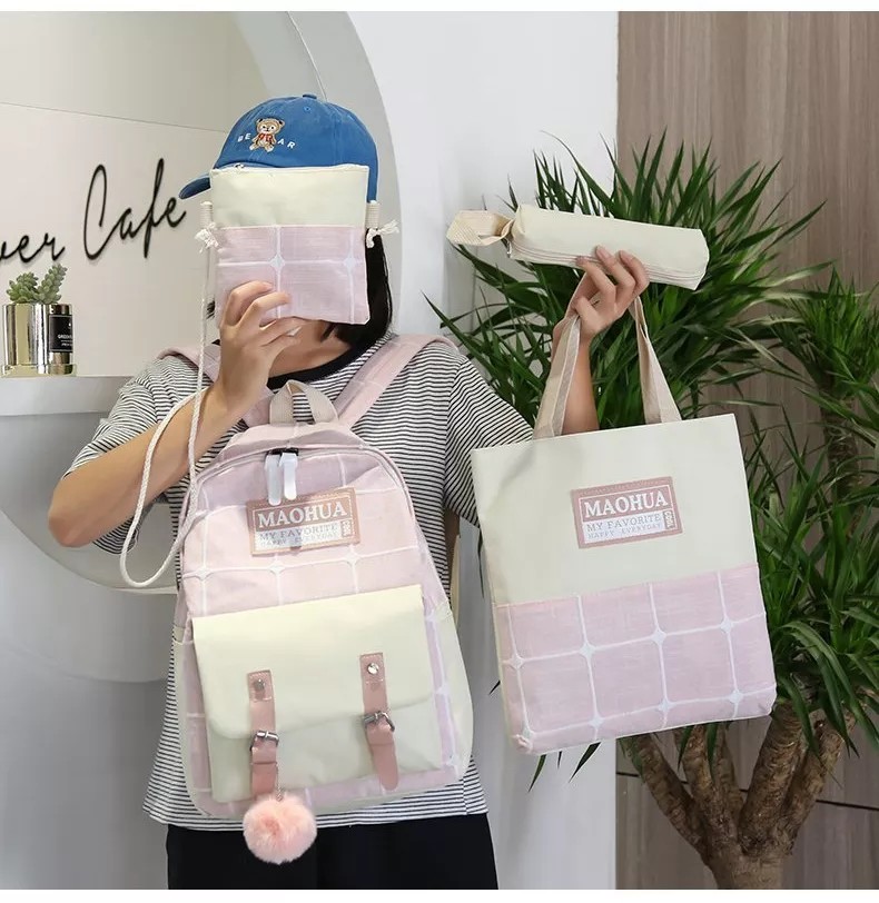 Women Travel Backpack Sets 4pc Sturdy Laptop Backpack Teens Canvas