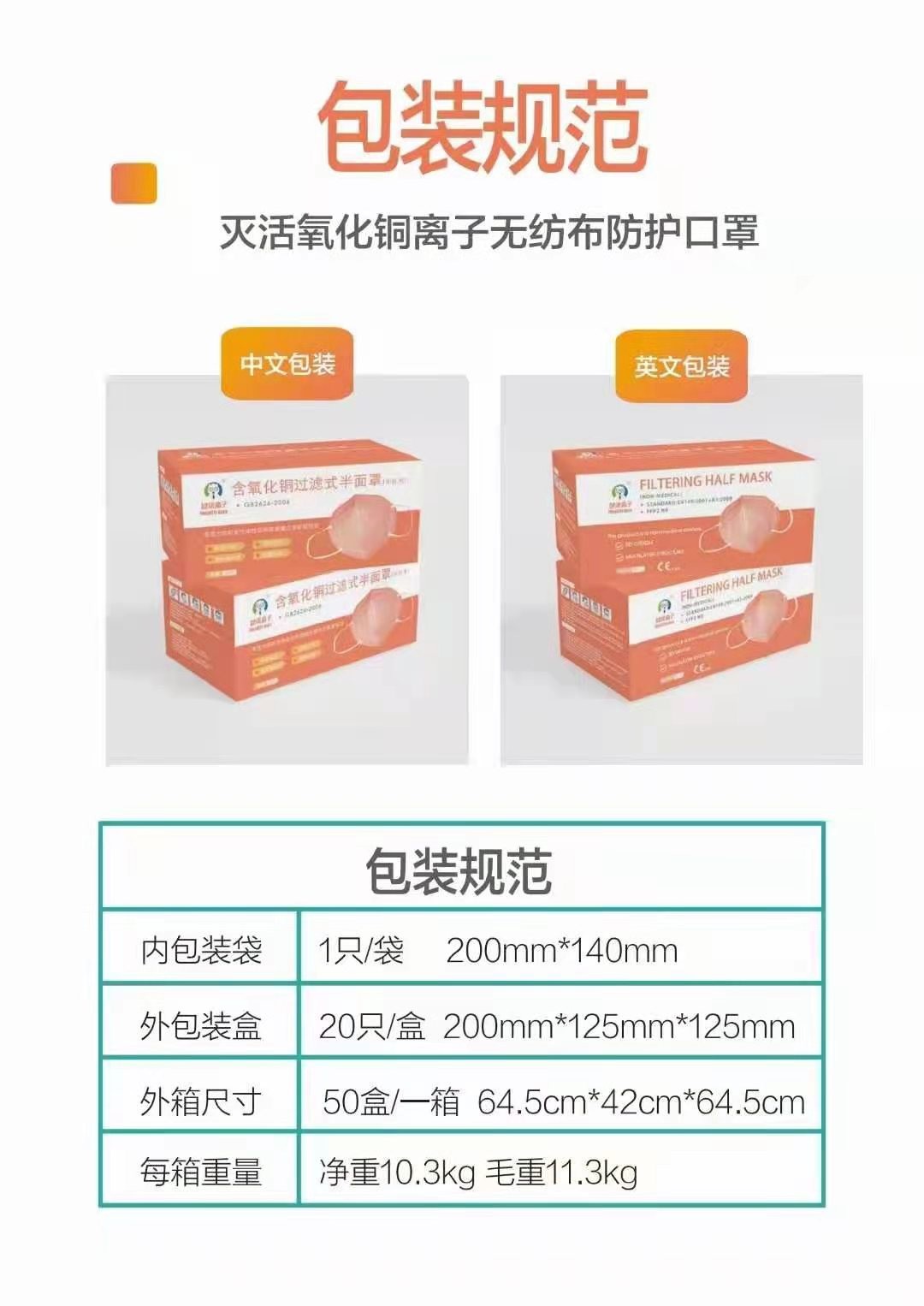 Avgol Fabric Copper Oxide 20pcs Nonwoven Face Mask