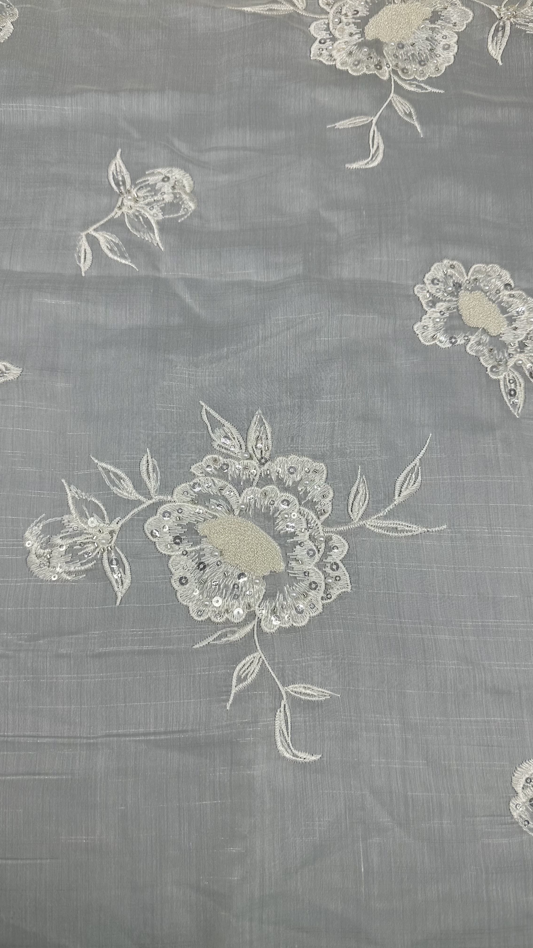 3D Floral Tulle Mesh Fabric Breathe Mesh Lace Fabric Leafy Sequin Fabric
