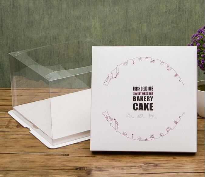 Wholesale custom Paper Cookies packing Cake Box with PVC window,Wholesale Plastic Square Birthday Wedding Packaging Clea