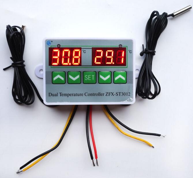 AC 220V 12V 24V Dual Probe Digital LED Dual Thermometer Temperature Controller Thermostat Incubator Control Microcomputer