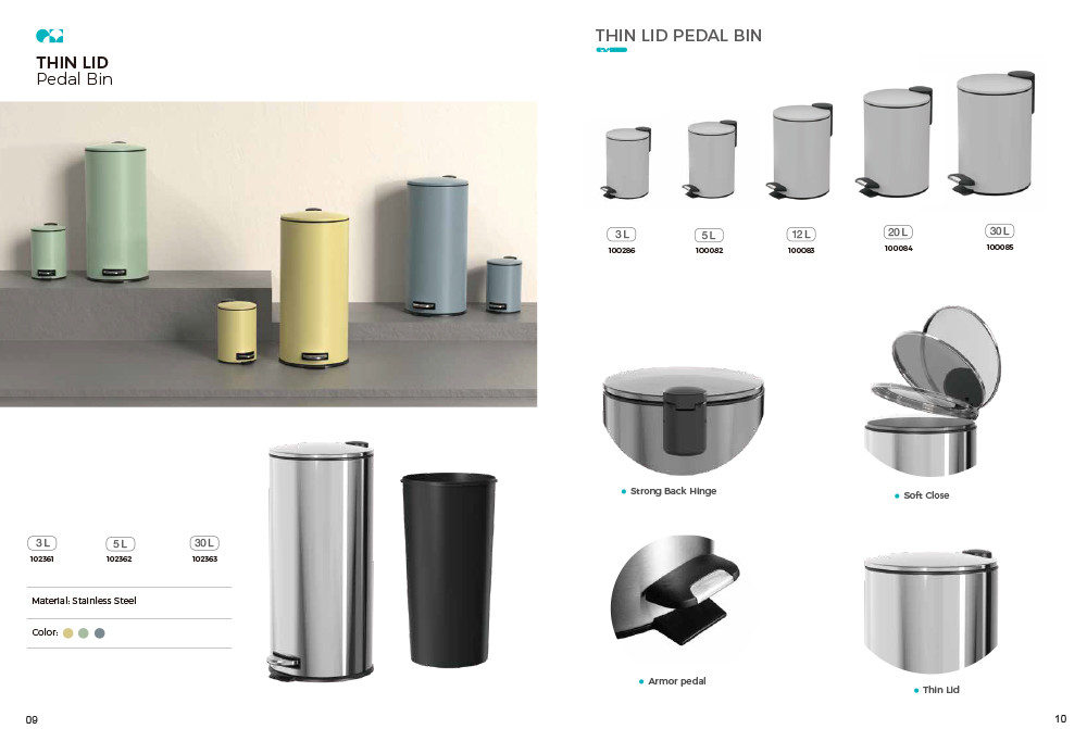 Round Shape Household Pedal Trash Bin Stainless Steel with Thin Lid OEM ODM Offered