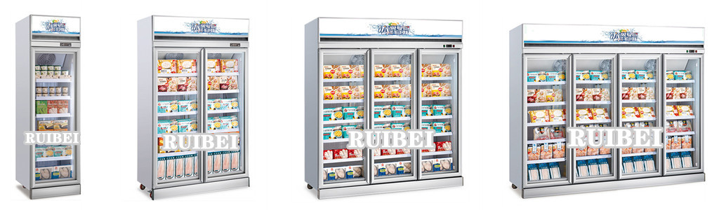 Upright gelato freezer refrigerator Commercial Frozen food ice cream glass door display fridge