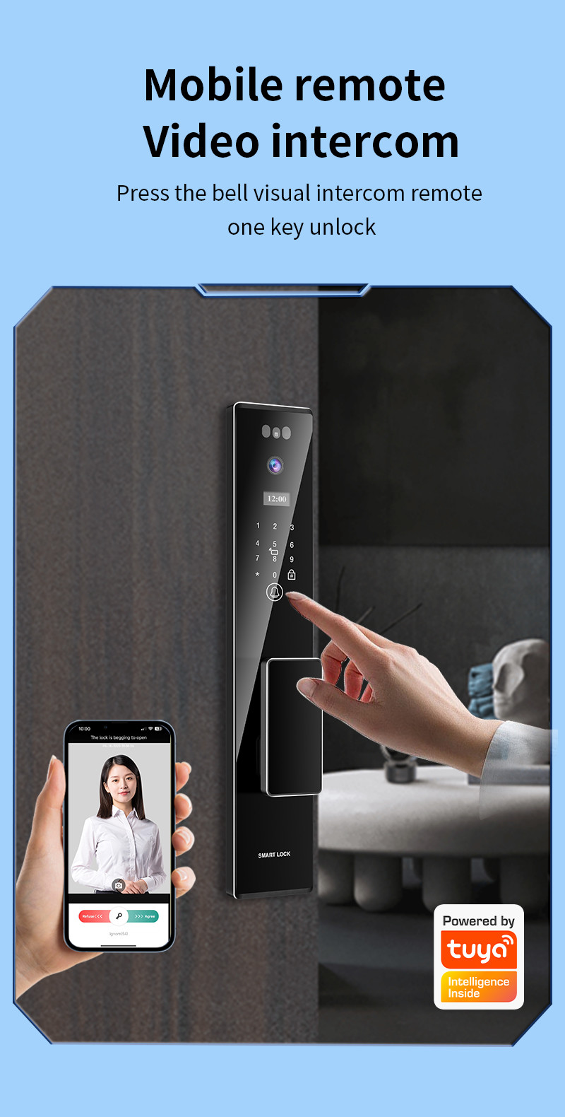 3D Face Recognition Tuya APP Intercom Camera Biometric Fingerprint Smart Locks For Home