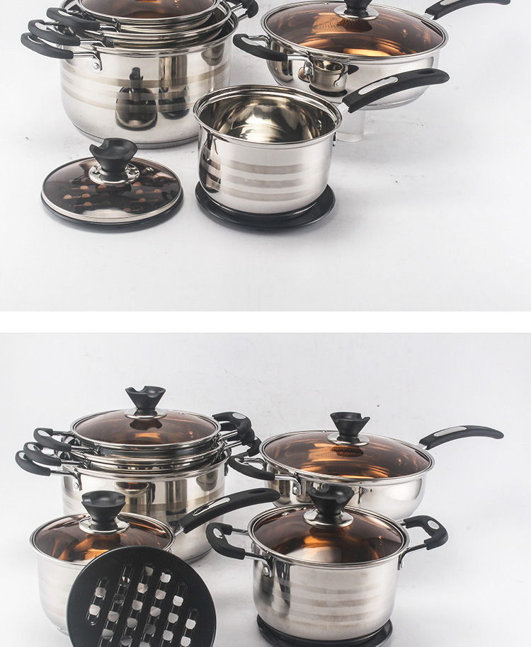 Best Sale Kitchen 12 Piece Cooking Pot Set Pot And Pans Stainless Steel Cookware Set