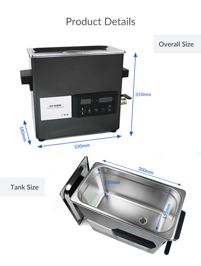 Touch Panel Heated Lab Ultrasonic Cleaner 6L Low Noise 30-80℃ 40kHz With Drain Valve
