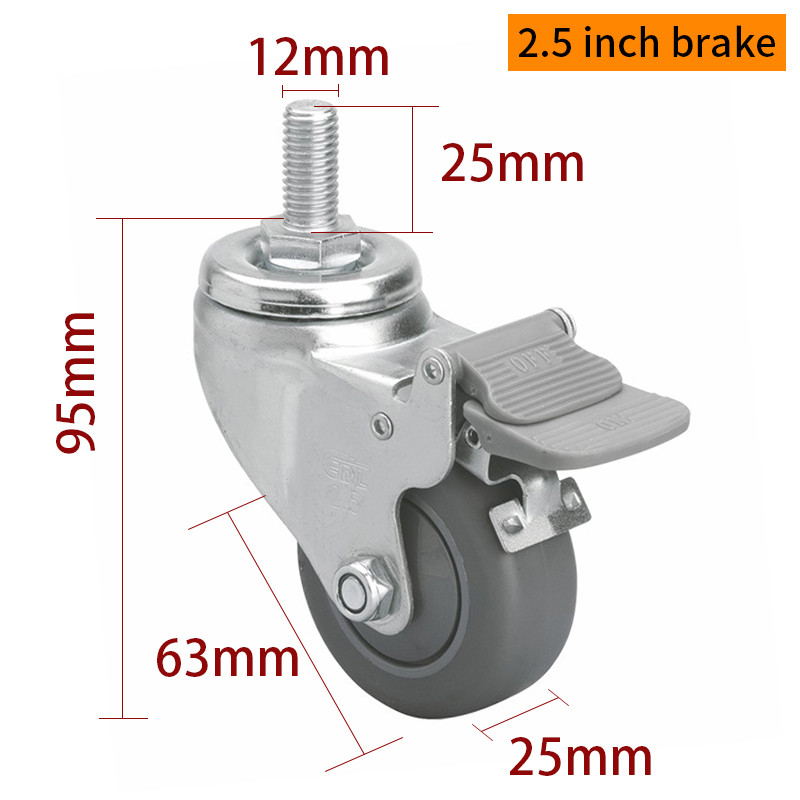 EDL Light Duty Zinc Coating 2.5inch 70kg Threaded TPE Caster by Swivel and Brake type