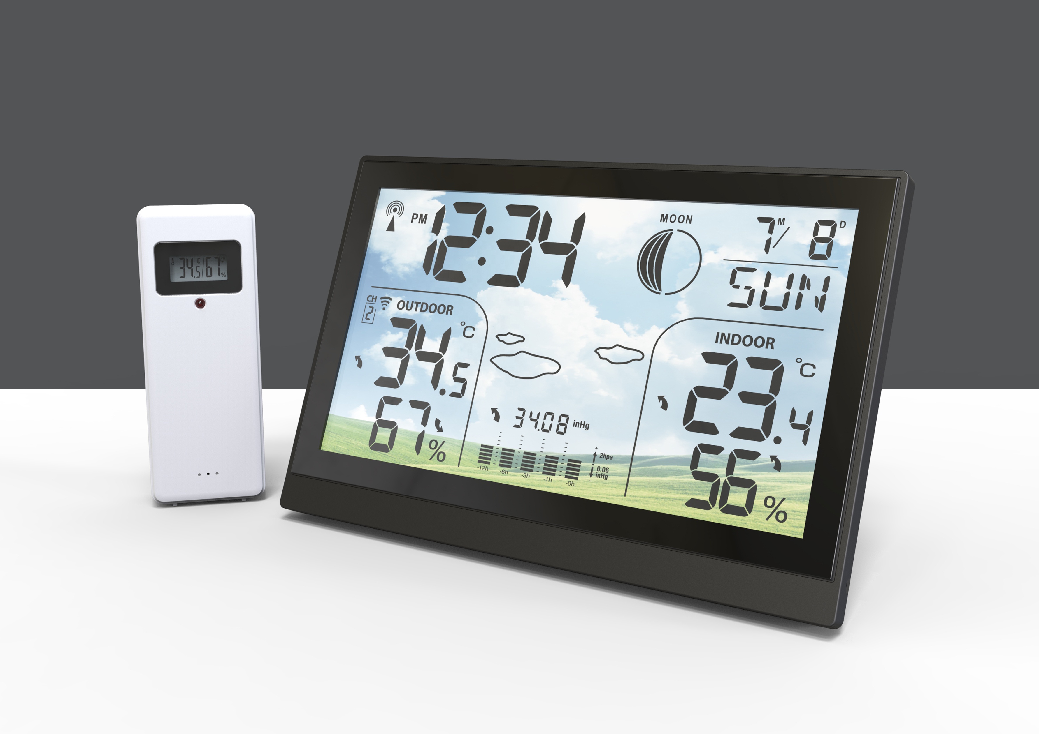 Battery Operated Home Weather System Compact Weather Station With Black Digits Barometer