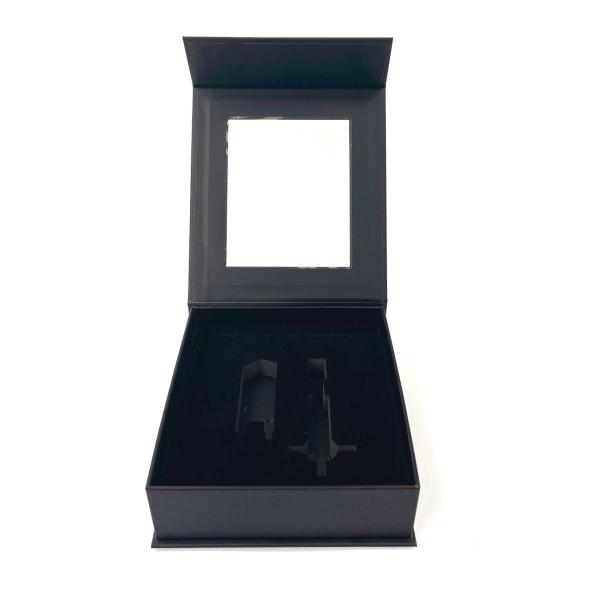 Quality Custom Black Solid Magnetic Gift Box Packaging With Clear Window Foam Insert for sale